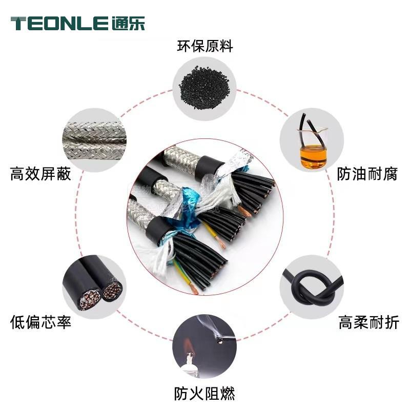 高柔性拖鏈屏蔽電纜耐油耐彎折機(jī)器人控制電源線16芯20芯